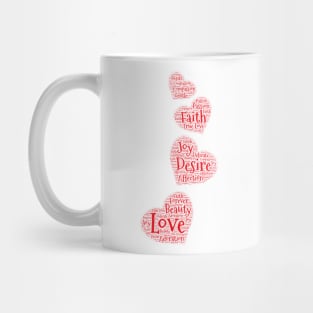 Four Large Cascading Red Word Cloud Hearts Mug